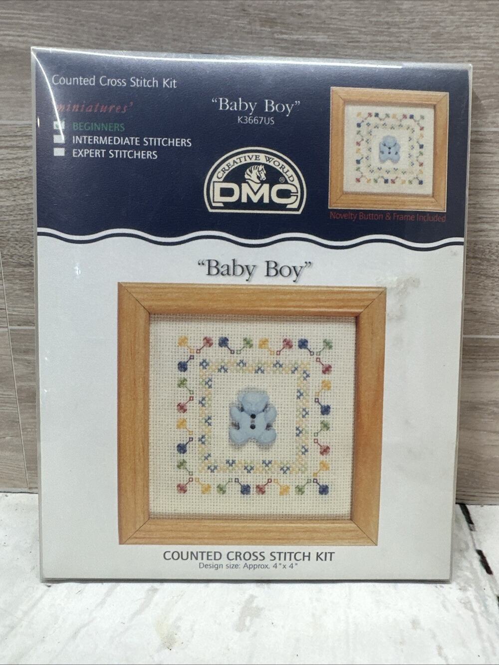DMC Counted Cross Stitch Kit 'miniatures' # K3667US "Baby Boy" for Beginners